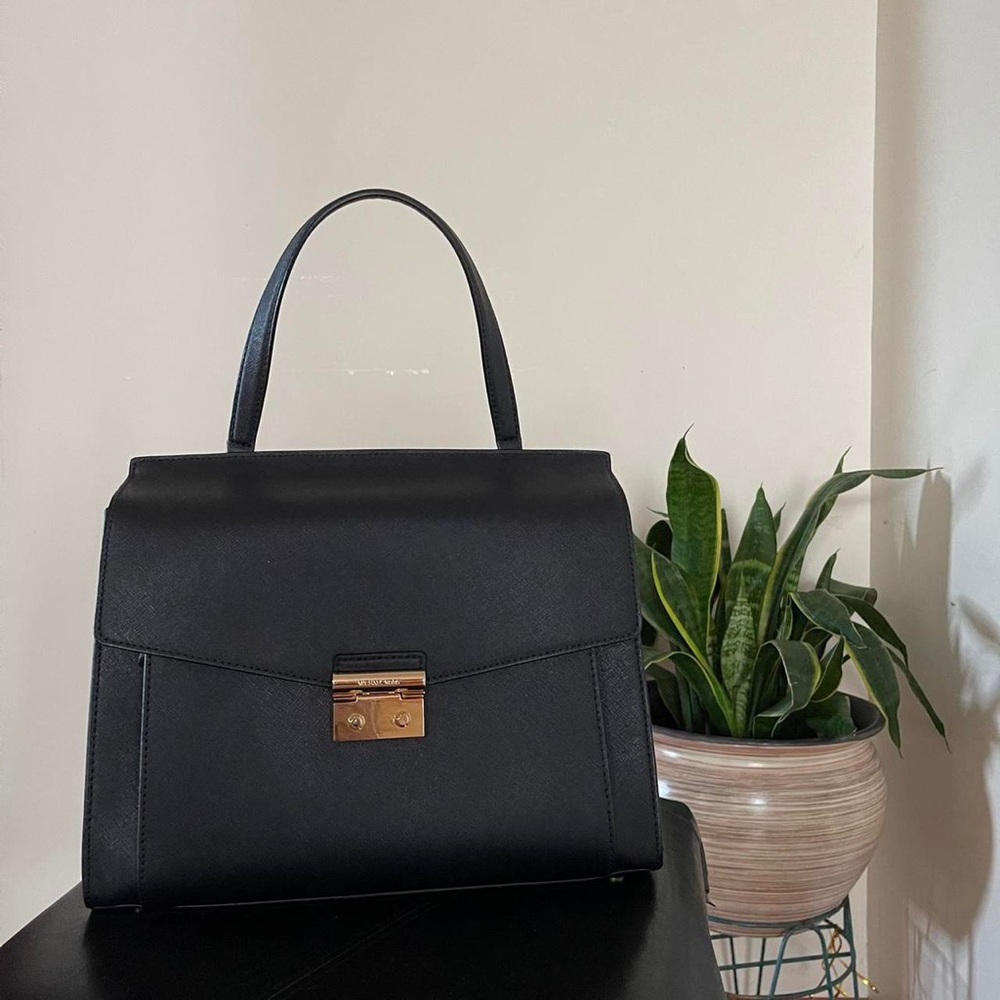 Michael Kors Essex Large Top Handle Satchel in Black Saffiano Leather